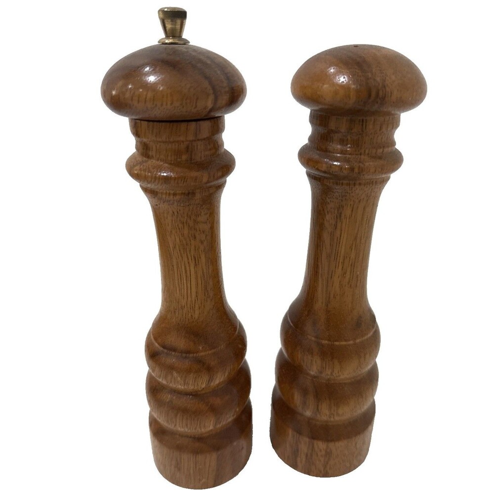 Vintage Wooden Set of Salt and Pepper Grinder Shakers 10"